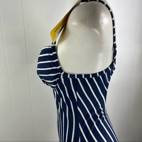 VINTAGE WONDERBRA 90s Navy & White Stripes One Piece Swim Suit Size 10 NWT - Picture 10 of 16